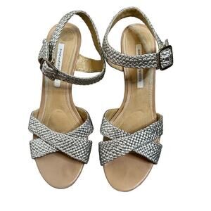 Diane Von Furstenberg Braided Heeled Sandals Women's Silver Size 9.5